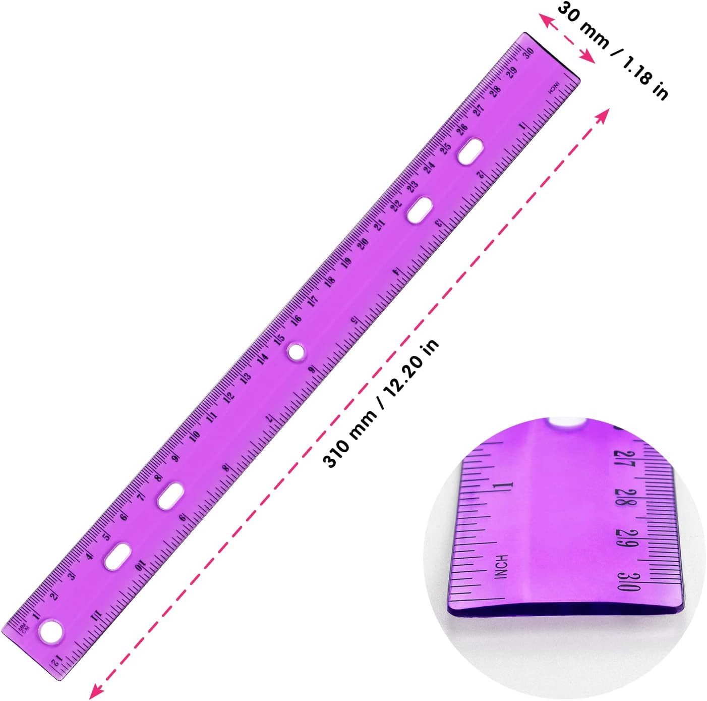 ZZTX 12 Pack Color Transparent Ruler Plastic Rulers 12 Inch, Metric Bulk Rulers with Inches and Centimeters, Kids Ruler for School, Home, Office