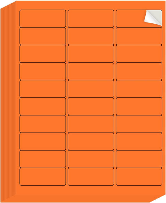 8-1/2 x 11 Neon Color High Light Labels for Laser & Inkjet Printer, Strong Adhesive (Orange, 1" x 2-5/8" - 30 Per Page | 600 Labels)