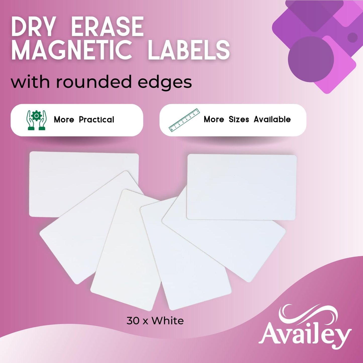 Availey 30 Pieces (5 x 3") - White Magnetic Dry Erase Labels - Reusable Strips for Classroom Home Office Garage Refrigerator Blank Writable Erasable Cards Name Tags Students Locker Shelf