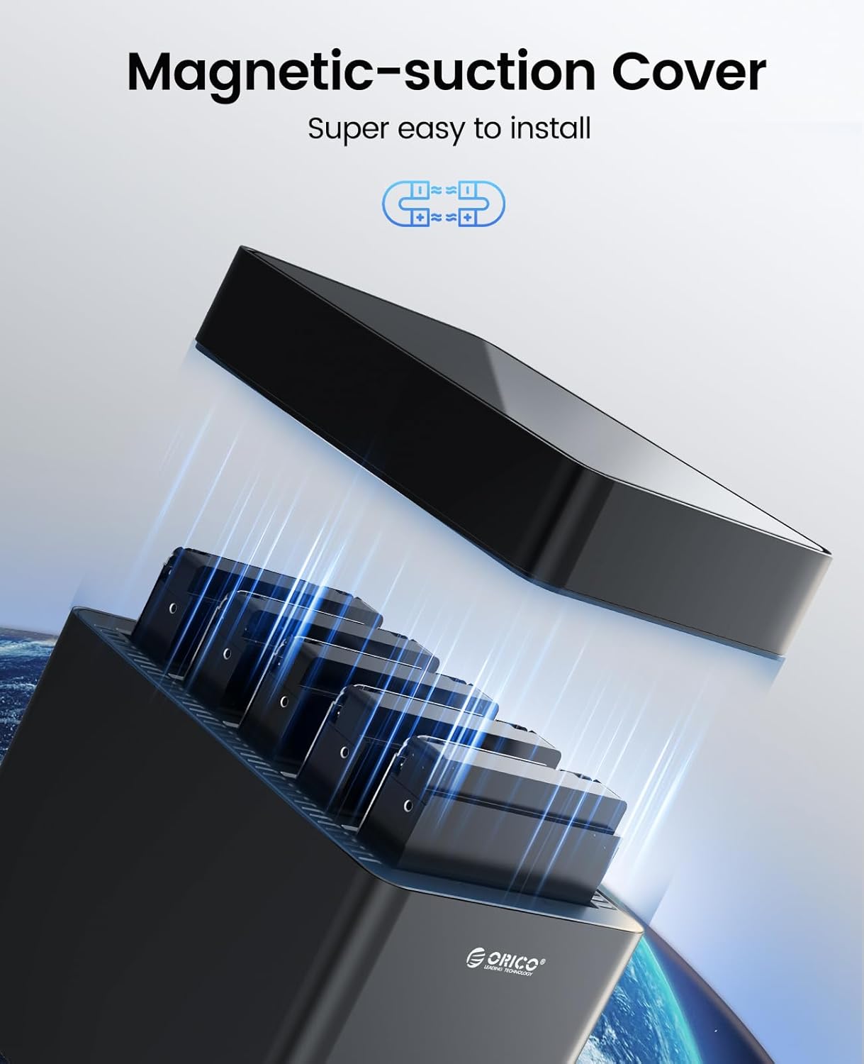 ORICO 5 Bay 3.5 Inch Hard Drive Enclosure USB C to SATA Magnetic Tool-Free External HDD Enclosure with 12V/6.5A Power Adapter for Family Storage Expansion Up to 90TB(5x18) - DS500C3