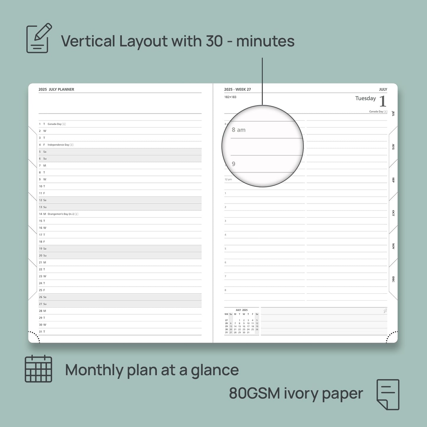 POPRUN 2025-2026 Daily Planner One Page Per Day (Large - 8.25'' x 12'') - Academic Calendar (July 2025 - June 2026), 2025 Day Appointment Book with Monthly Tabs, Hardcover - Light Yellow