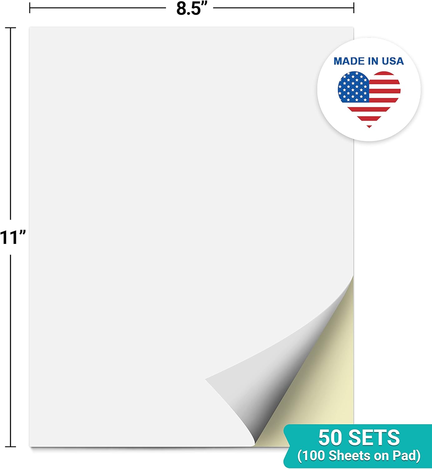 321Done 2-Part Blank Carbonless Notepad, 8.5x11 Portrait, Made in USA, Carbon Duplicate Copy Paper for Sketching, Drawing, Drafting, Memo Pad, Meeting Notes (50 Sets) White/Yellow