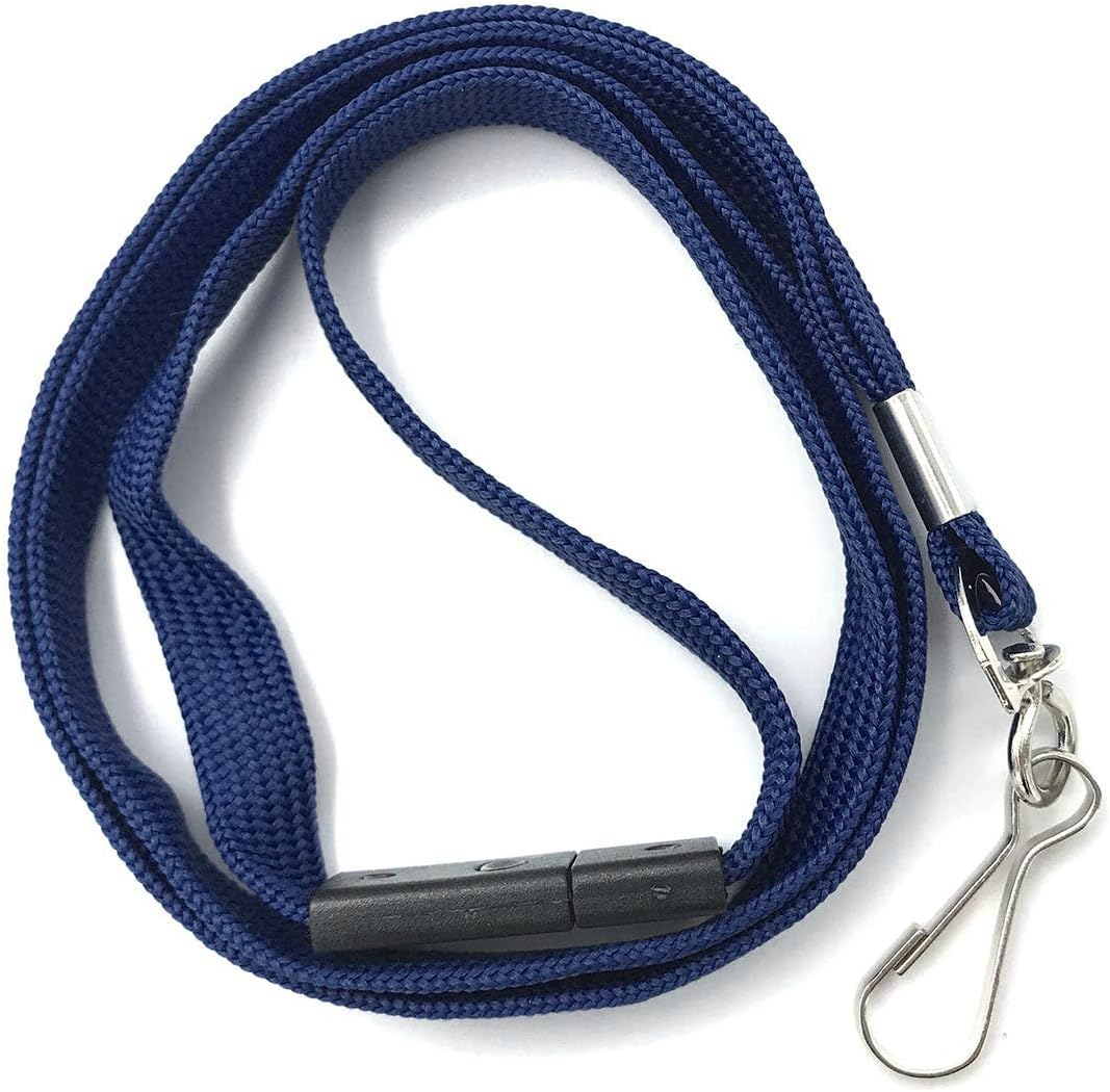Bird Fiy Lanyards Safety Black Lanyards Neck Flat Premium Breakaway Badge Lanyard with J-Hook for ID Nametag Badge Holder (Navy Blue, 50 PCS)