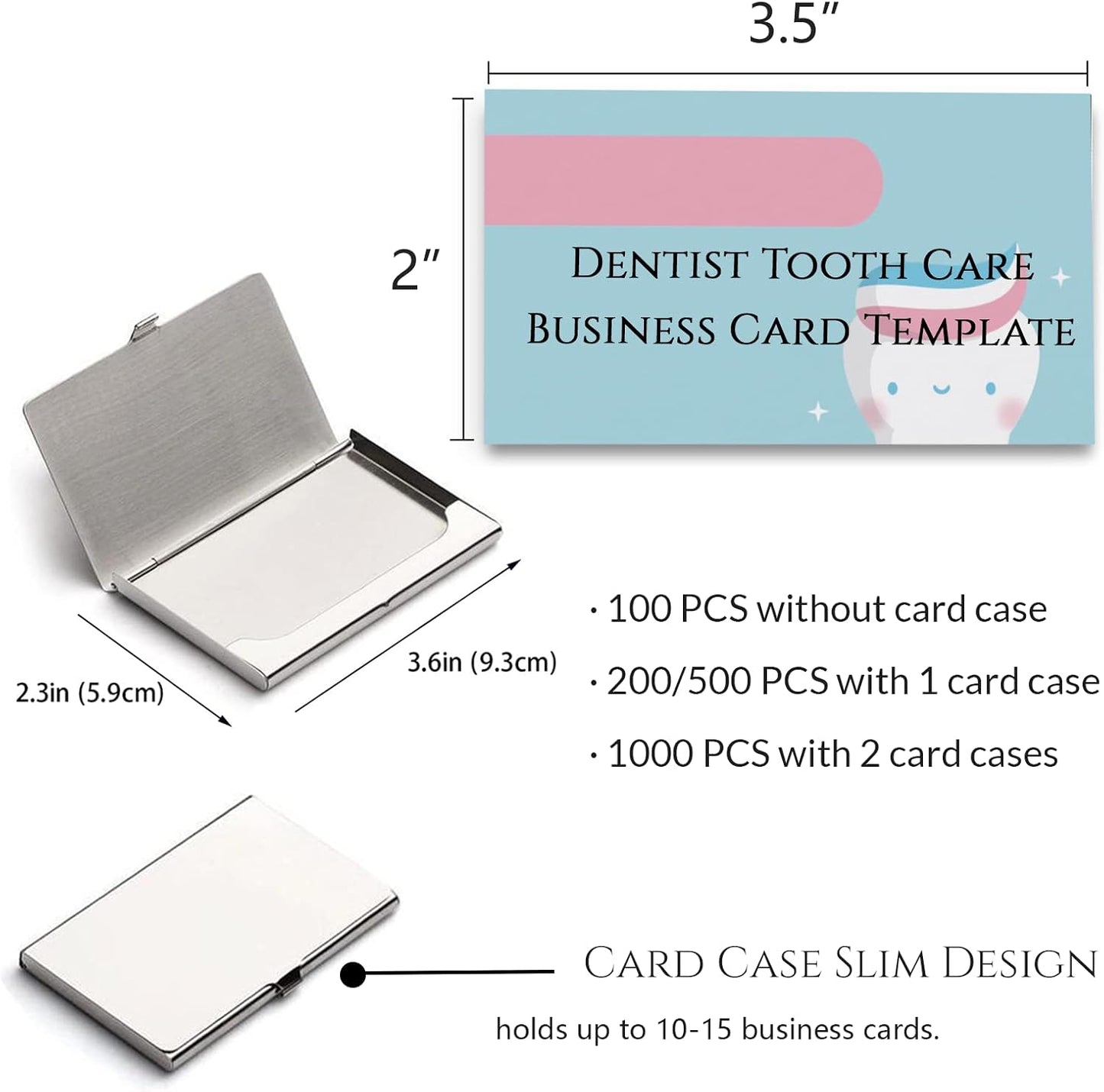 Custom Business Cards Personalized Business Cards for Small Business 300gsm Matte Paper Front & Back Sides Printed 3.5" x 2" - Dentist Tooth Care Template