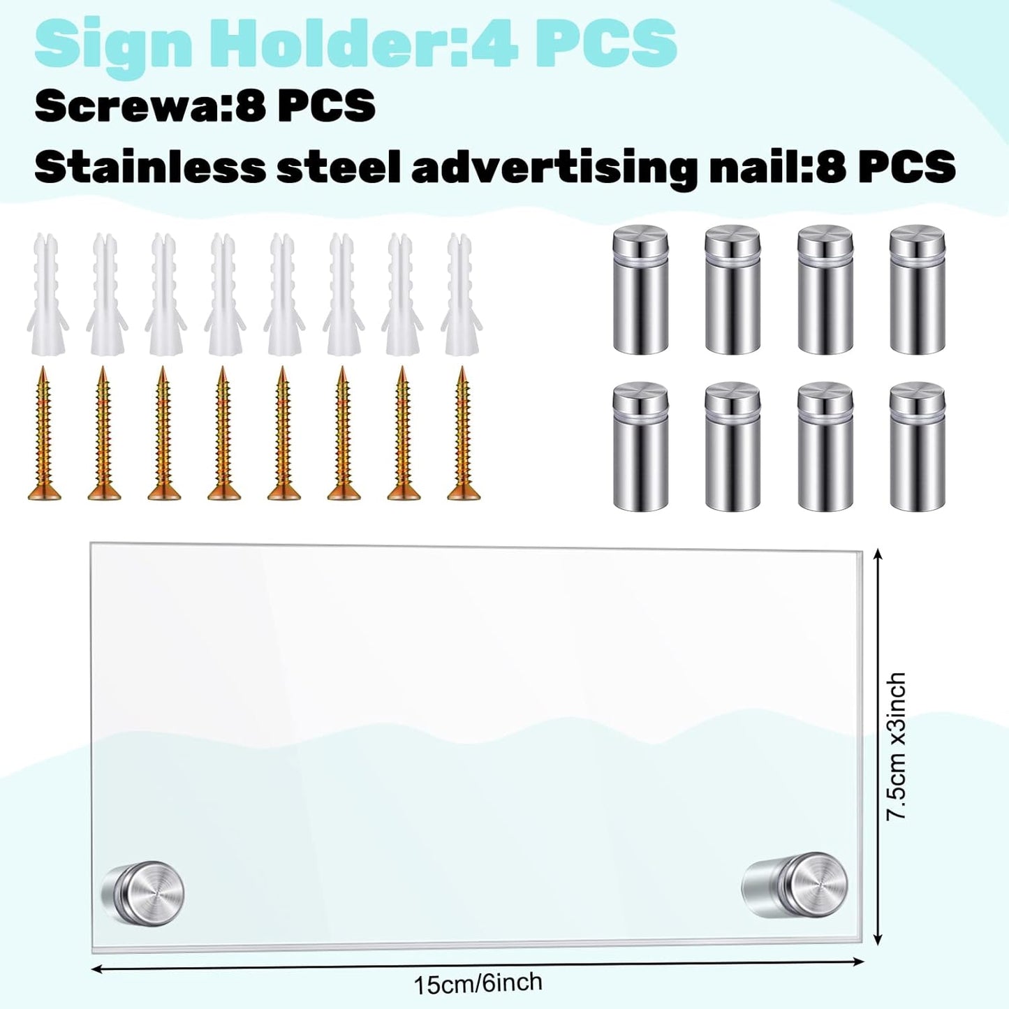 Demissle 4 Sets Clear Acrylic Wall Name Plate Holders Office Door Mount Name Plate Holder with Stainless Steel Standoff Screws for Office Home Store Restaurant (6 x 3 Inch)