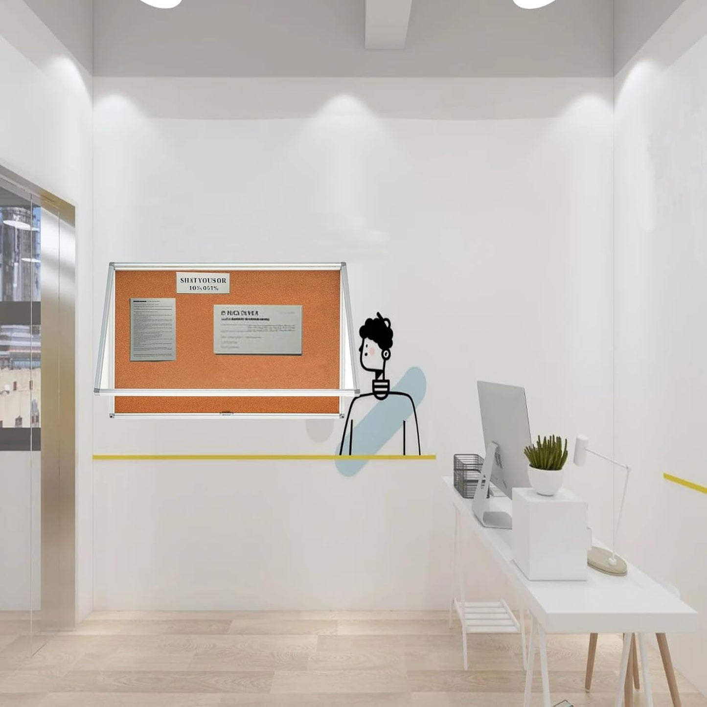 Cork Bulletin Board 24x36 inch Lockable Cork Noticeboard Enclosed Wall-Mounted Display Case for Office Classroom Home School Display Pictures （36x24, Natural Color）