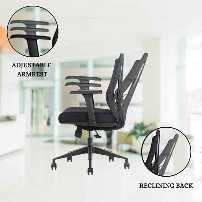 Bitchair Ergonomic Mesh Conference Room Chair - Adj Lumbar Support Computer Desk Chair with Height Adjustable Arms - Seat Depth Adjustable Home Office Chair - (Black) (Pack of 1)