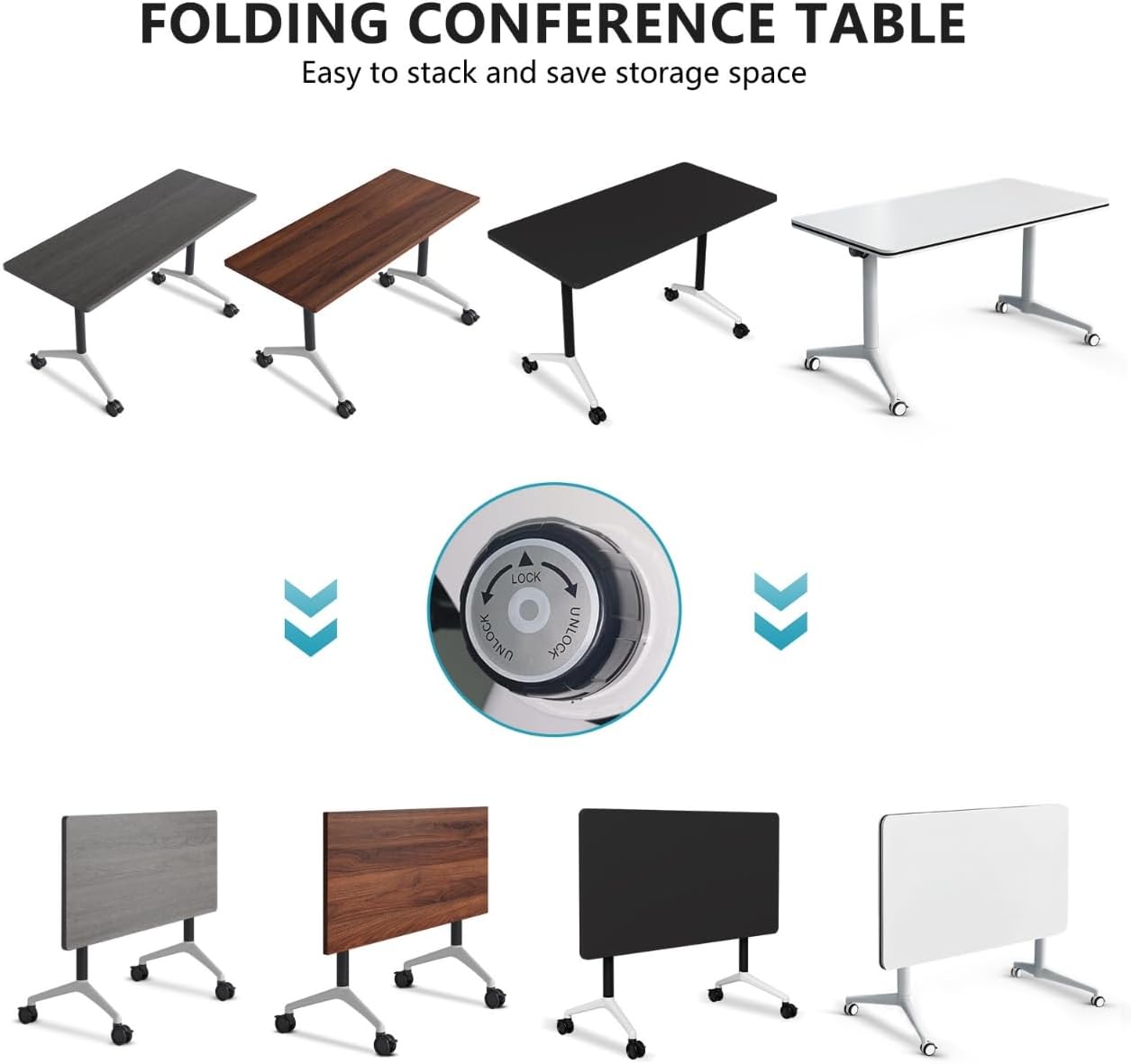 Conference Room Table, Folding Conference Tables,Thicken Grey Tabletop,Flip Top Wooden Seminar Meeting Room Table for Conference Room Offices (8, White, 61.0“)