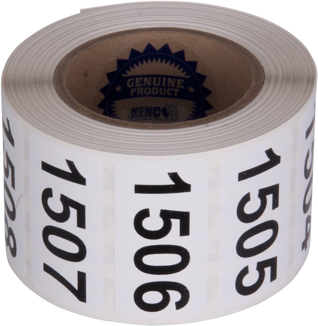 Consecutively Numbered Labels Self Adhesive Durable Vinyl- Measure: 2" X 1" by Kenco (ROLL 1501-2000)