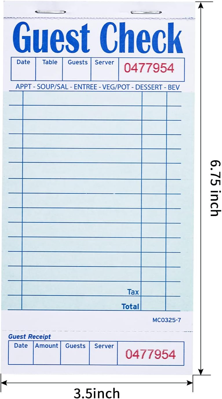 Batrical Guest Checks Server Note Pads 300 Sheets Waitress Notepad for Restaurants (6 Books) 3.5" x 6.75" Per Ticket Book