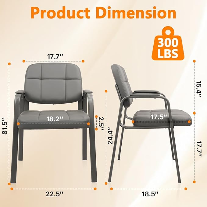 CLATINA Waiting Room Guest Chair with Bonded Leather Padded Arm Rest for Office Reception and Conference Desk(Grey 4 Pack)