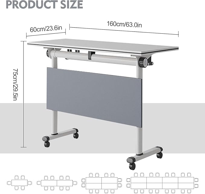 Conference Table,Folding Conference Tables Modern White Conference Room Table with Wheels, 2-10 Persons,for Office, Meeting Room (2, 1619YH, 61IN)