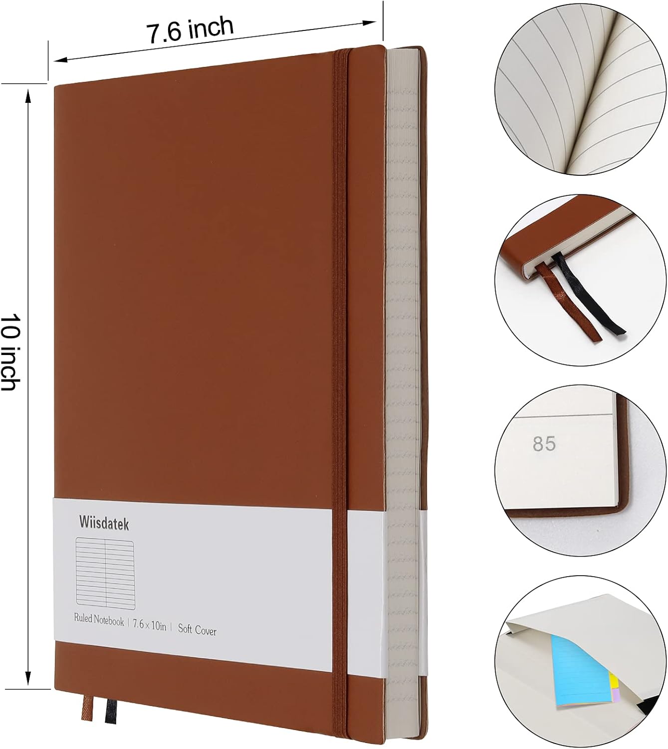 B5 College Ruled Notebooks - 2 Pack B5 Large Journal Notebooks with 376 Numbered Pages,100gsm Thick Lined Paper,Soft PU Leather Cover,7.6 X 10 inch(BROWN)