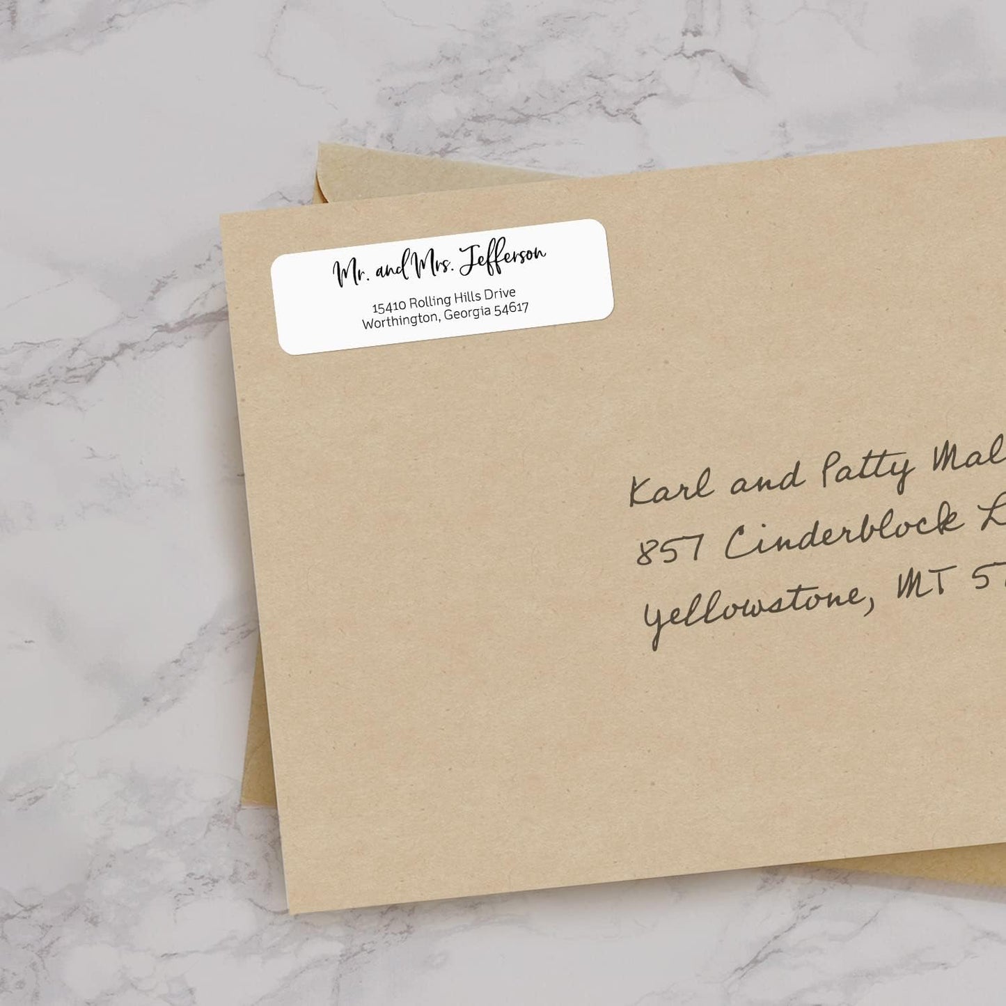 Black and White Cursive Rolled Address Labels / 250 Personalized Return Address Labels/Designer Address Stickers in Elegant Plastic Dispenser