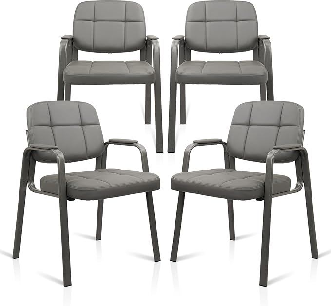 CLATINA Waiting Room Guest Chair with Bonded Leather Padded Arm Rest for Office Reception and Conference Desk(Grey 4 Pack)