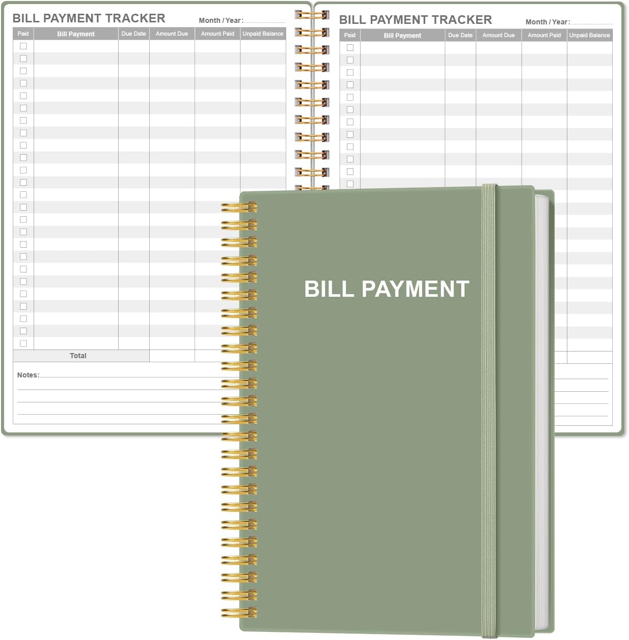 Bill Payment Tracker Notebook - Monthly Bill Organizer & Planner for Personal Budgeting Financial, Payments Checklist Organizer, 5.8" x 8.5", Green