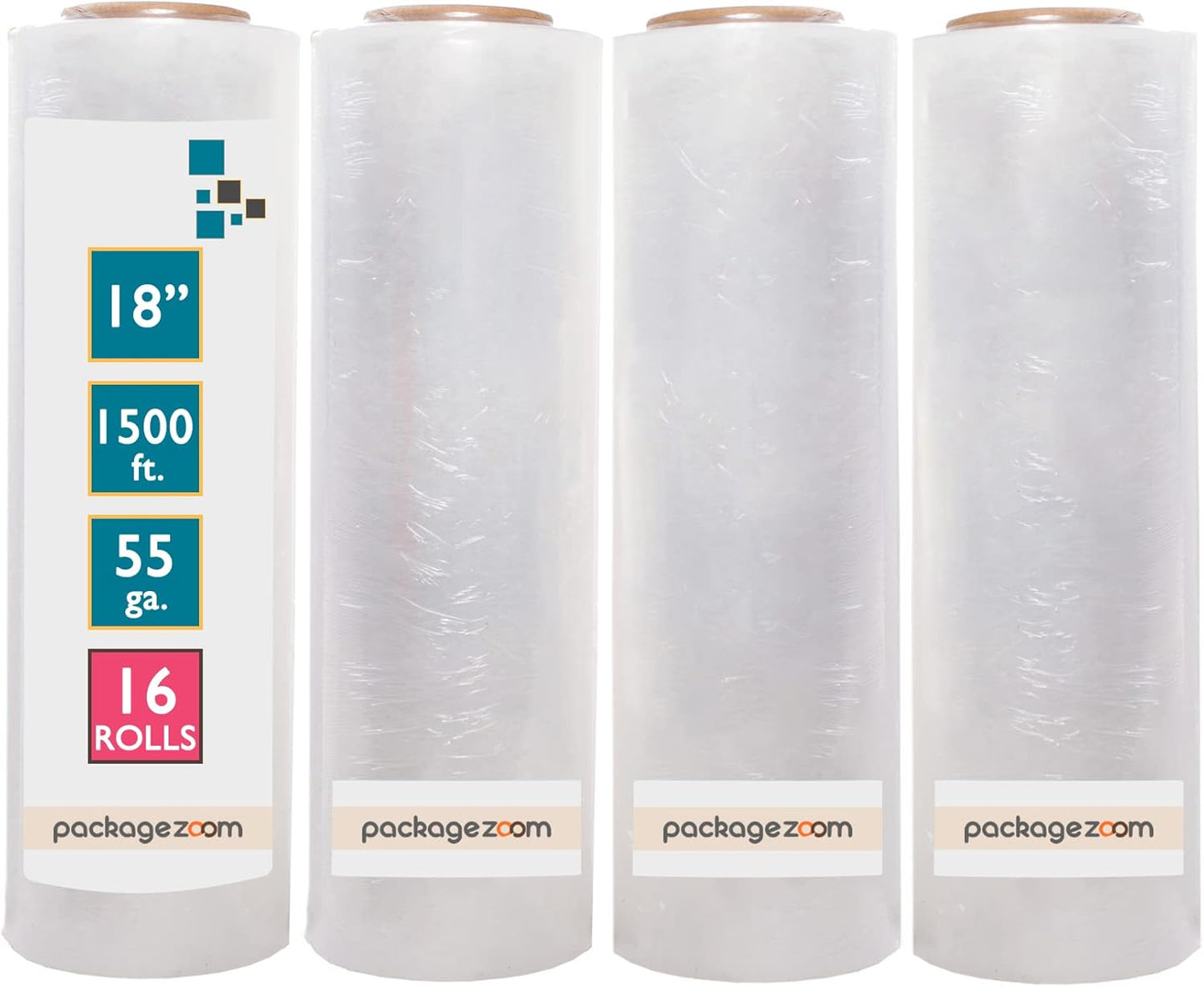 16 Rolls 18" x 1500 Ft Stretch Wrap Heavy Duty, Industrial Strength Shrink Wrap, 55 Gauge High Performance Stretch Film Replaces 80 Gauge Low Films, Clear Hand Stretch Wrap