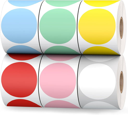 6 Rolls 2" Color Circle Direct Thermal Stickers Labels, Self-Adhesive Round Thermal Labels Printer Stickers for Business, DIY, Code, Name Tag, Envelope Seal