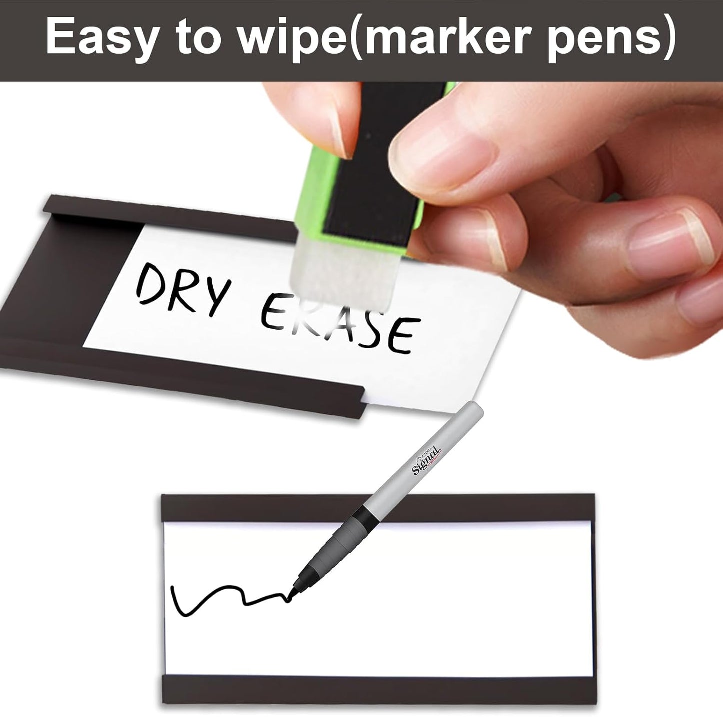 50 Pack Magnetic Label Holders, 'C' Channel Magnets Card Holders with Dry Erase Insert Label Card for Metal Racks and Shelves (1" x 2")