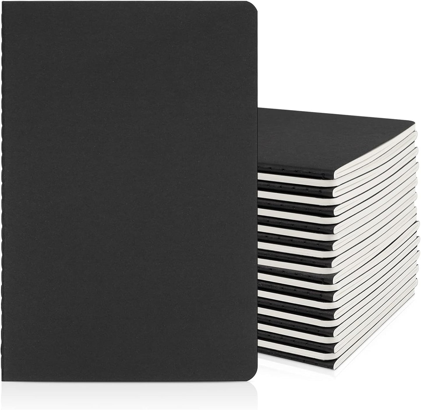 EUSOAR College Ruled Notebook, 24pcs A5 5.5"x8.3" 60 Pages Soft Cover Black Lined Subject Journal Notebooks, Writing Note Pads Sketchbook Memo, for Business Office Work Note Taking