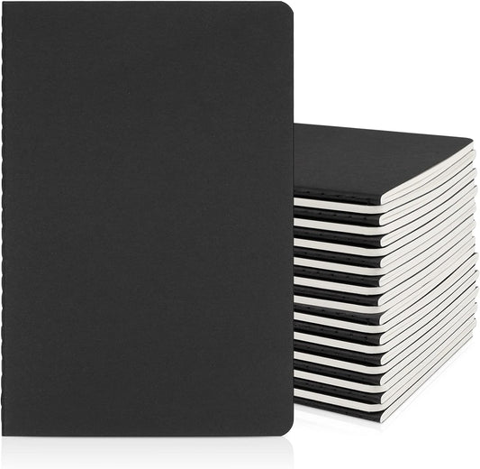 EUSOAR College Ruled Notebook, 24pcs A5 5.5"x8.3" 60 Pages Soft Cover Black Lined Subject Journal Notebooks, Writing Note Pads Sketchbook Memo, for Business Office Work Note Taking