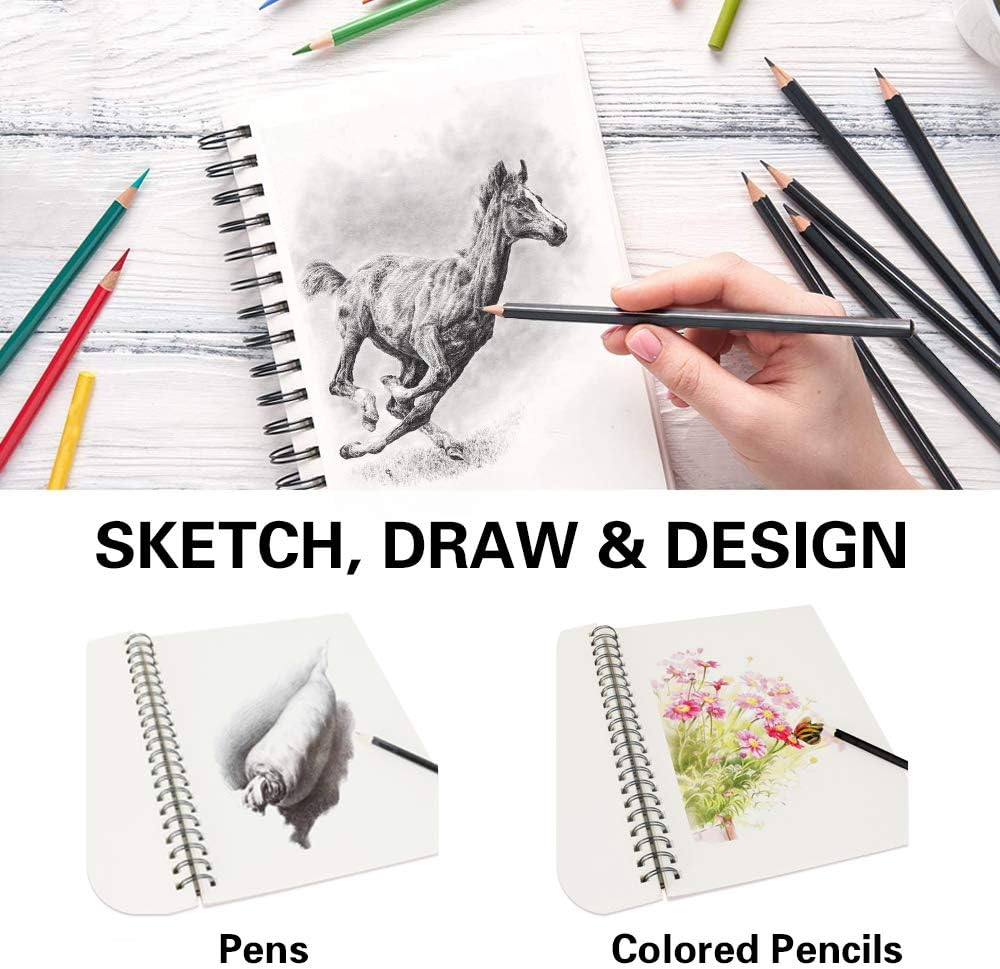 conda 9"x12" Sketch Book Set, 2 Pack, 120 Sheets, Spiral Bound Marker Pad, Durable Acid Free Sketchbook Mixed Media for Beginner Kids Adults Artists