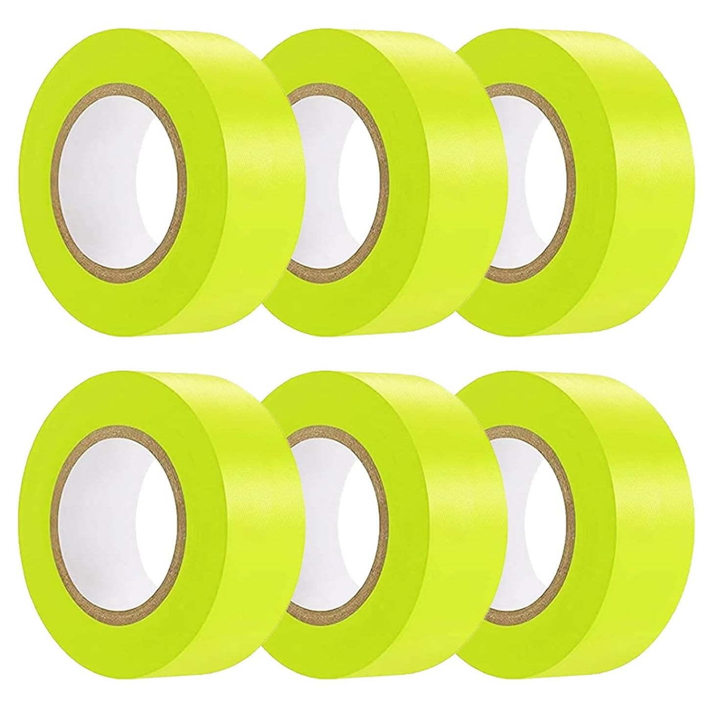 6 Pack Yellow Flagging Tape, Non-Adhesive Plastic Ribbon Neon Marking Roll, 1inch*600ft, Marking Tape for Tree Marking, Hunting, Boundaries and Hazardous Areas,Trail Marking