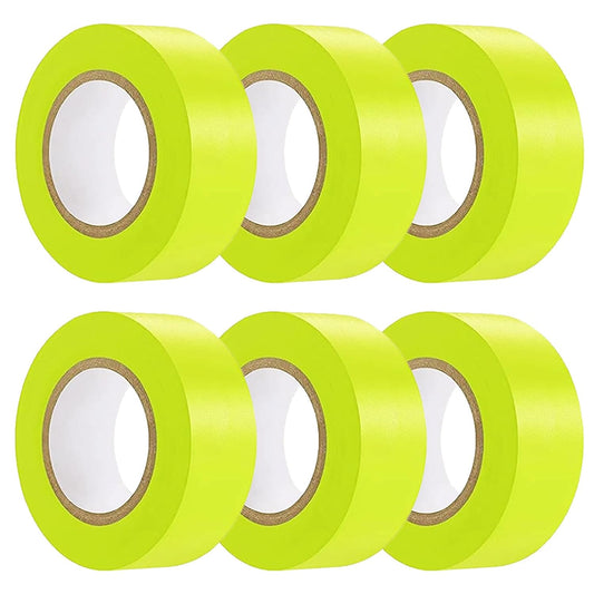 6 Pack Yellow Flagging Tape, Non-Adhesive Plastic Ribbon Neon Marking Roll, 1inch*600ft, Marking Tape for Tree Marking, Hunting, Boundaries and Hazardous Areas,Trail Marking