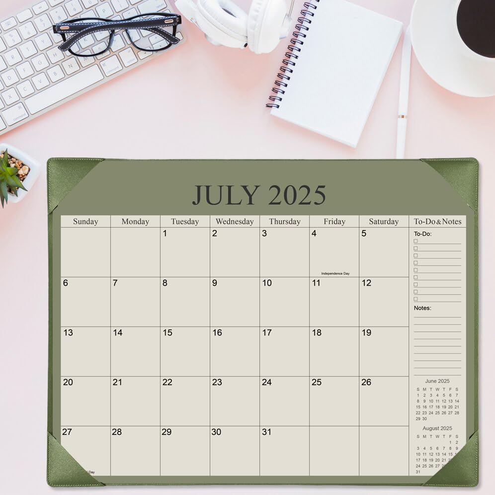 Desk Calendar 2025-2026 with Desktop Mat, 18 Month Large Desk Pad Calendar from July 2025 to December 2026, 22" x 17" Desk Pad Calendar 2025-2026 for Home, School Office, Cyan