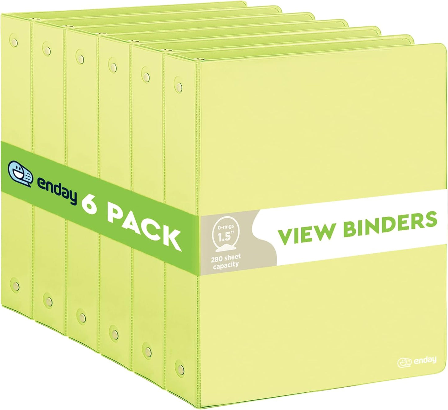 3 Ring Binder Green, 1.5 Inch Clear View Cover with 2 Inside Pockets Binder, Colored School Supplies 1 ½ Inch Round Ring Binders, Also Available in Red, Blue, Purple, Pink, and Grey (6 PC) – by Enday