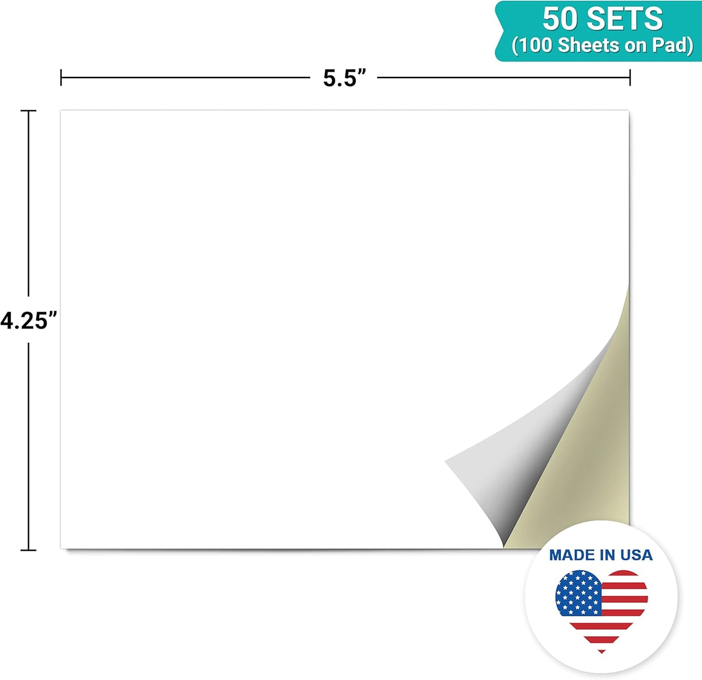 321Done 2-Part Blank Carbonless Pad, 4.25x5.5 Landscape, Made in USA, Cute Carbon Copy Notebook for Memos, Sketching, Notes, Craft Boutique Business Receipt (50 Sets) White/Yellow