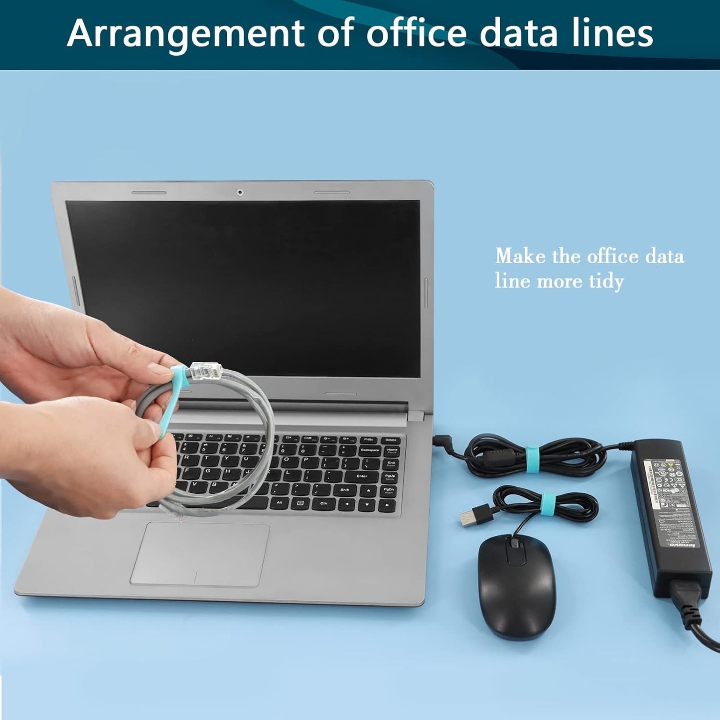 50PCS Reusable Adjustable Cable Ties, Microfiber Cloth Used for Computer Link Cable Cord Management (Light Blue)