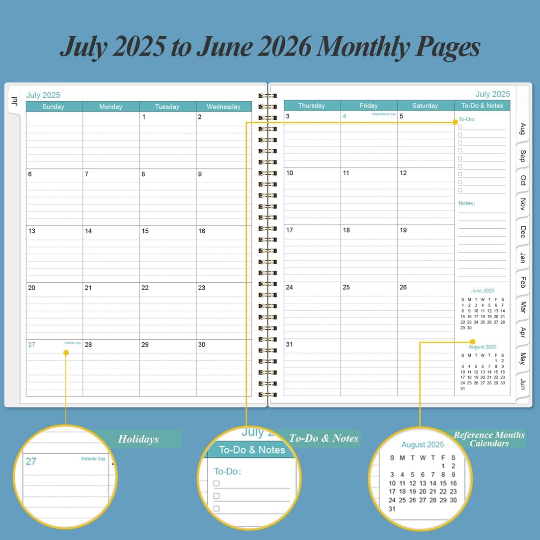 2025-2026 Planner - Weekly & Monthly Planner Spiral Bound, Planner 2025-2026 from July 2025 - June 2026 with Monthly Tabs, Inner Pocke, 8.5" x 11", Dark Blue