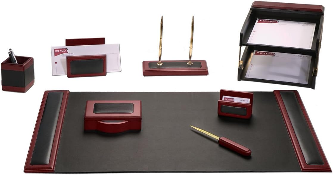 Dacasso Rosewood and Leather Desk Set, 10-Piece