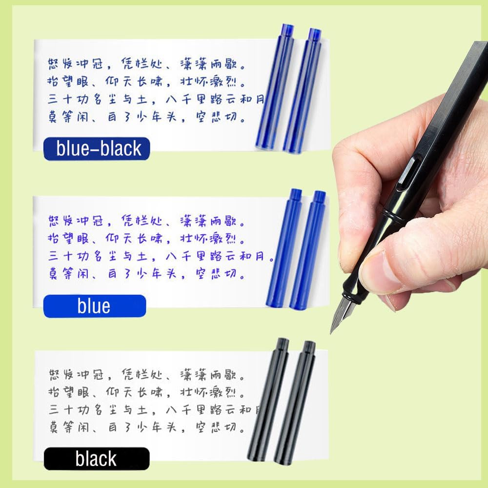 Blue/Black Pen Ink Cartridge Fountain Pen Cartridges Refillable Fountain Pen Cartridge, 3.4 mm Bore Diameter (Erasable Blue Black)