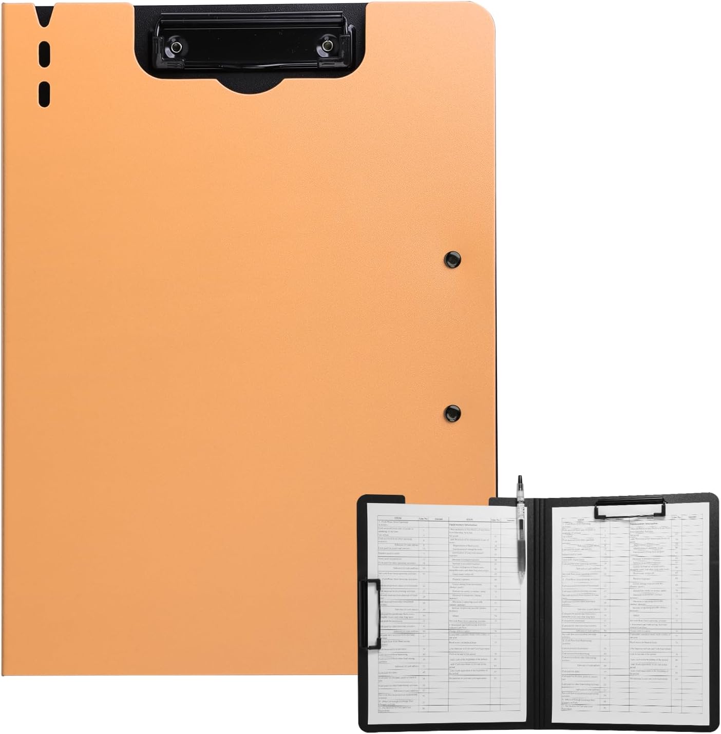 Clipboard Folder, A4 Foldable Clipboard with Horizontal and Vertical Double Metal Clips, 360 Degree Foldable Binder Clipboards with Pen Holder, File Cover Work Folder Clipboards, Orange