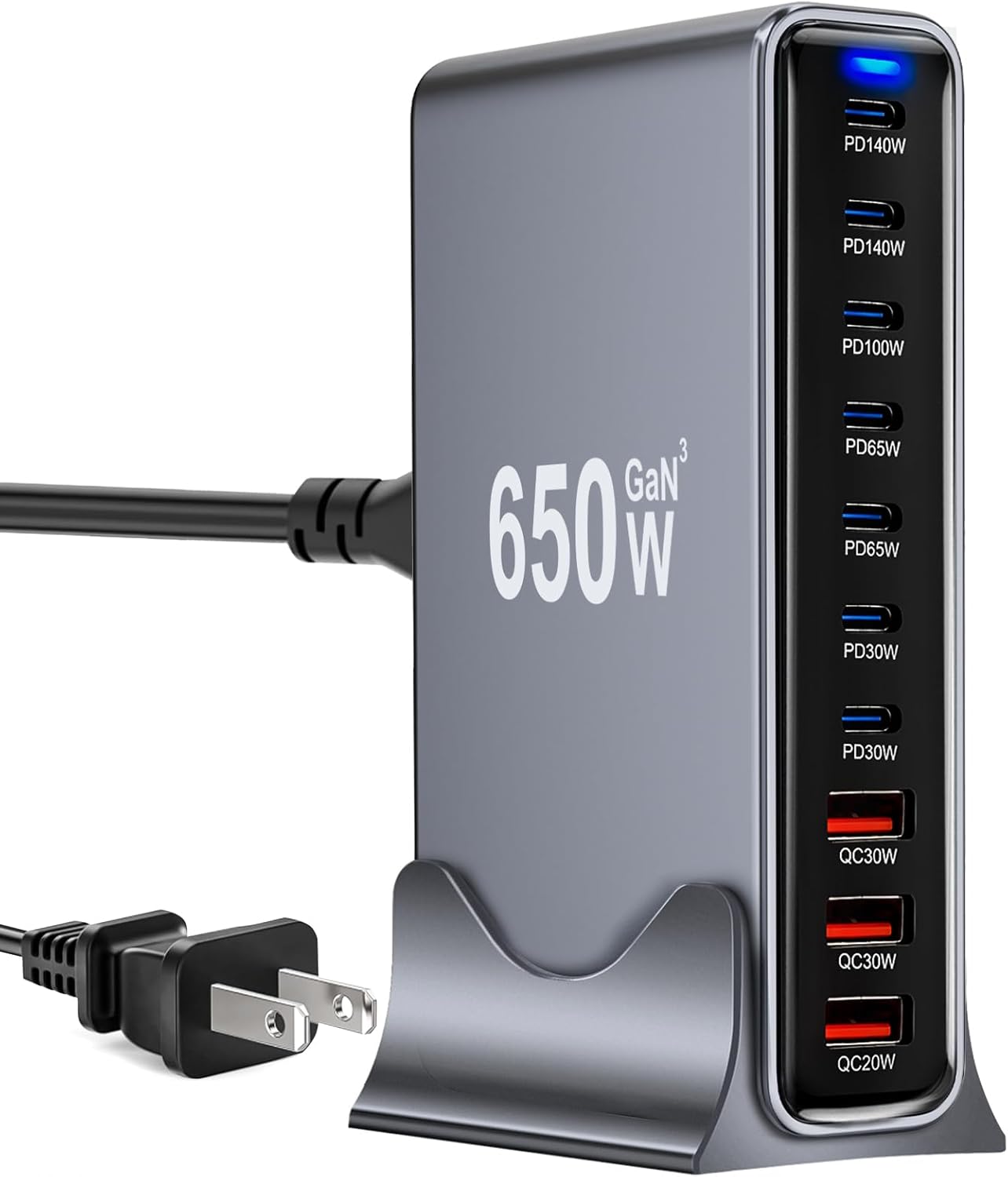 650W USB C Fast Charger Block, 10 Port USB Charging Station, GaN Ⅲ Pro Double 140W PD PPS Port Fast Charging Station,Laptop Wall Charger Compatible with DELL, HP, MacBook Pro,iPhone 17,Galaxy S24