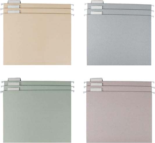 Y YOMA 12 Pack Colored Hanging File Folders Letter Size Decorative Hanging Folder Cute Pretty File Folder for Filing Cabinet Office Home with 1/5-Cut Adjustable Tabs, 4 Selected Morandi Color