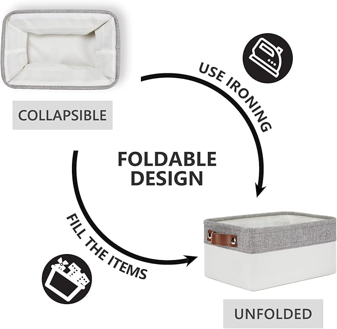 DULLEMELO Storage Baskets Bins for Organizing, Small Fabric Baskets for Shelves, Closets, Nursery, Home, Office, Empty Gift Baskets (6-Pack, Grey&White)