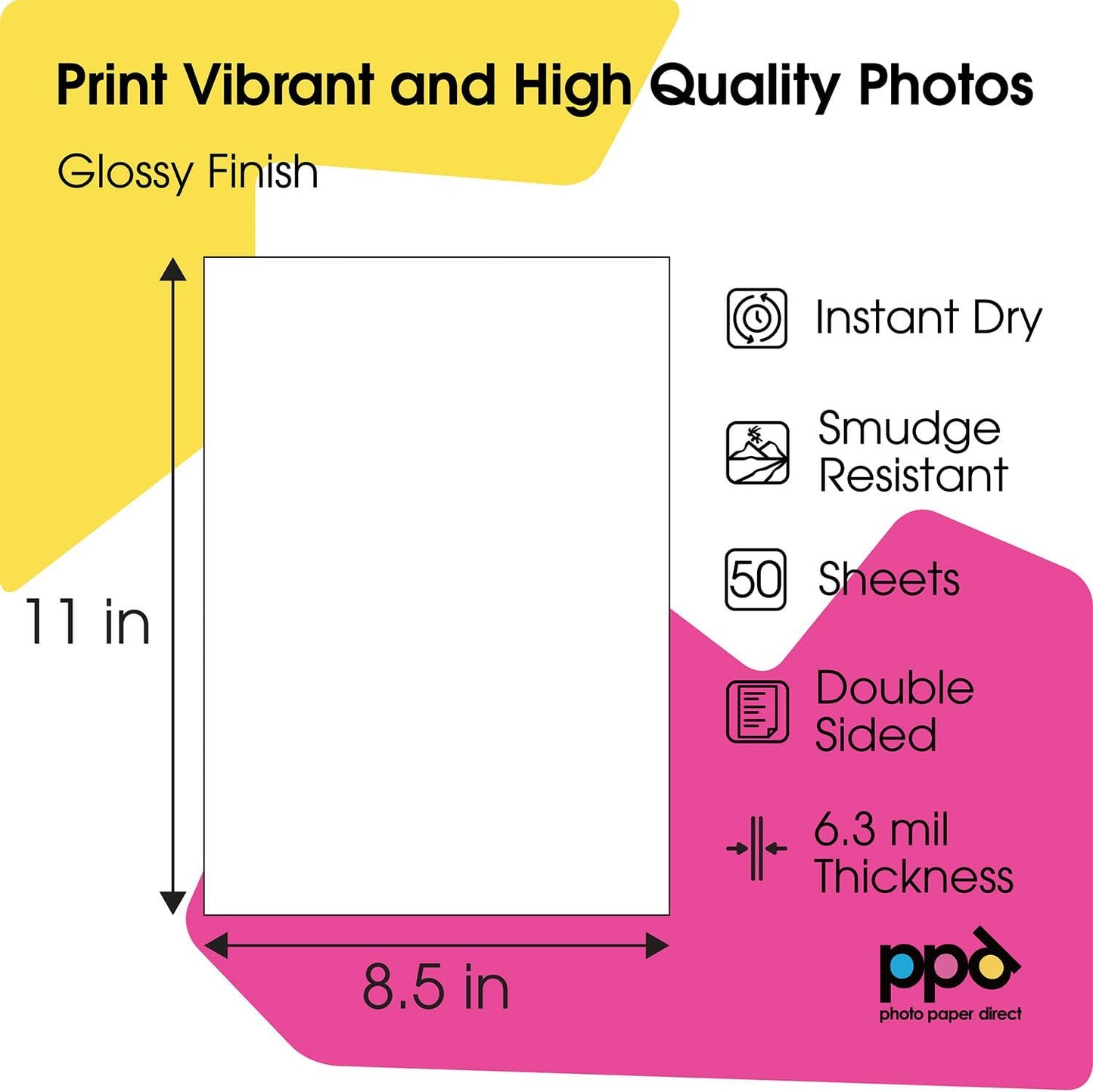 PPD Double Sided Photo Paper, Glossy Brochure Paper 8.5 x 11 for Inkjet Printer, 140 gsm, 6.2 mil Thick for Magazine, Flyer, Presentation, Program, Instant Dry & Water Resistant (50 Sheets)