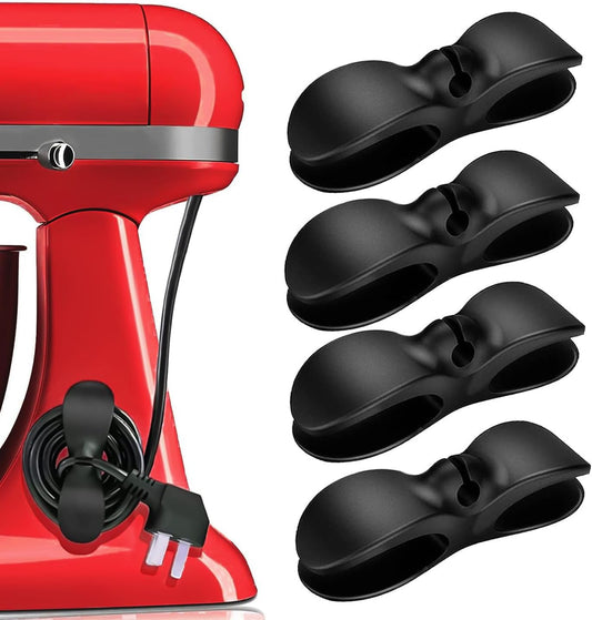 Cord Organizer for Kitchen Appliances, 4 Pack Black Appliance Cord Organizer, Command Hooks, Cord Wrapper, Cord Keeper, Cord Holder Stick On Kitchenaid Mixer, Instant Pot, Pressure Cooker
