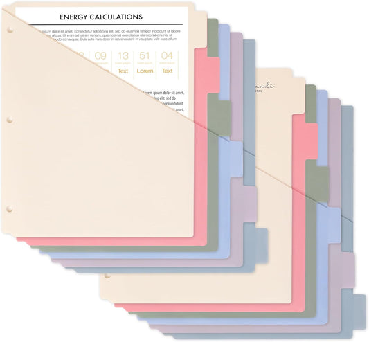 H4D 6-Tab Dividers for 3 Ring Binder, Plastic Dividers with Two Pockets, Letter Size, Morandi Colors, 2 Set