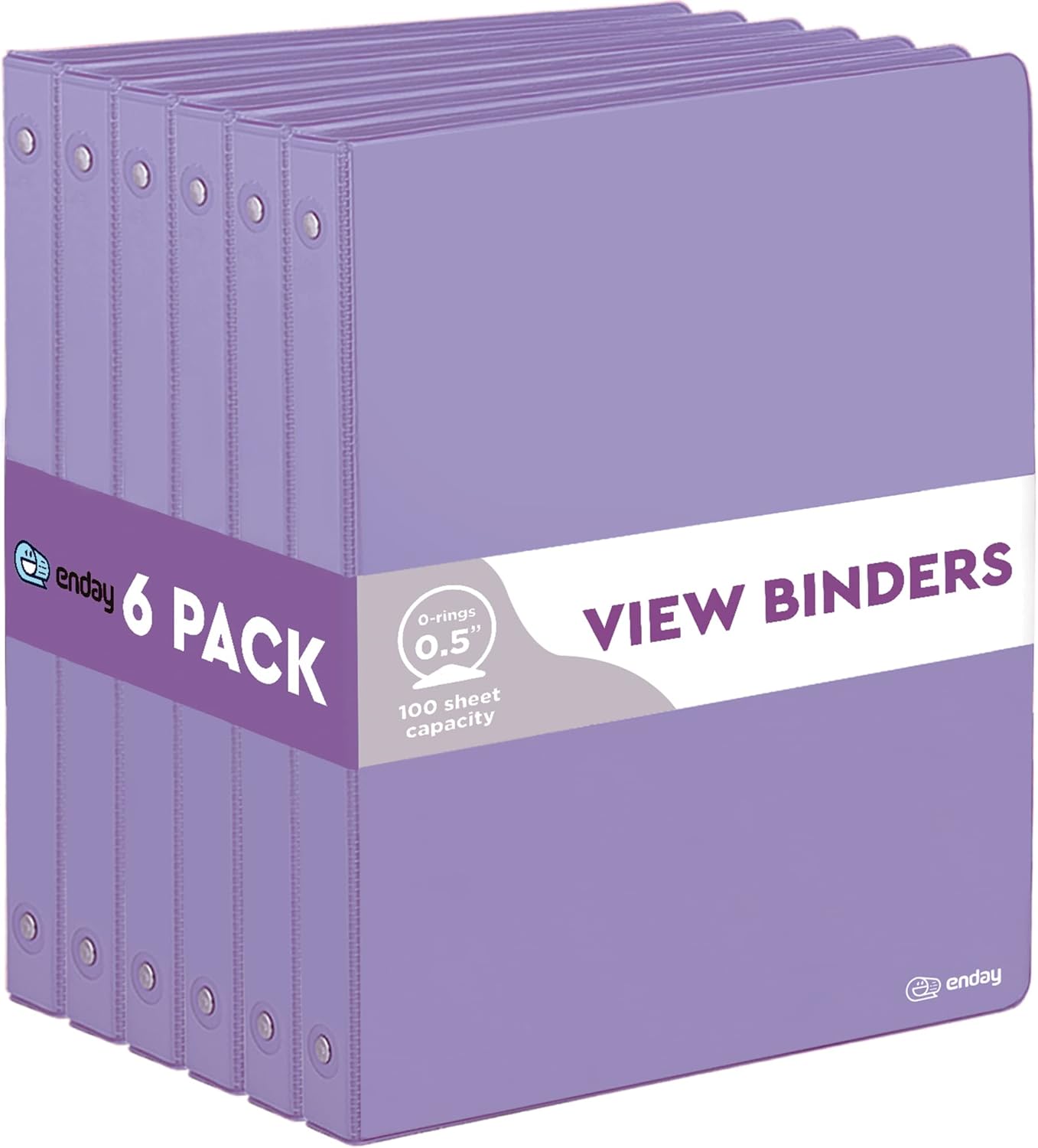 ½ Inch 3 Ring Binder Purple, .5 Inch Round Ring Clear View Cover with 2 Inside Pockets Binders, Colored School Supplies Binders, Also Available in Pink, Red, Green, Blue, and Grey (6 PC) – by Enday