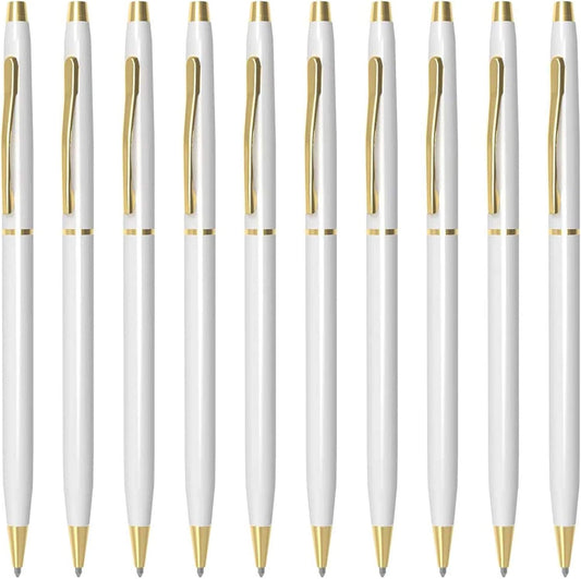 Cambond Ballpoint Pens White Pens - Black Ink Bulk Pens 1.0 mm Medium Point Retractable Metal Pen Comfortable Writing for Men Women Police Uniform Office Business, 10 Pack (White)