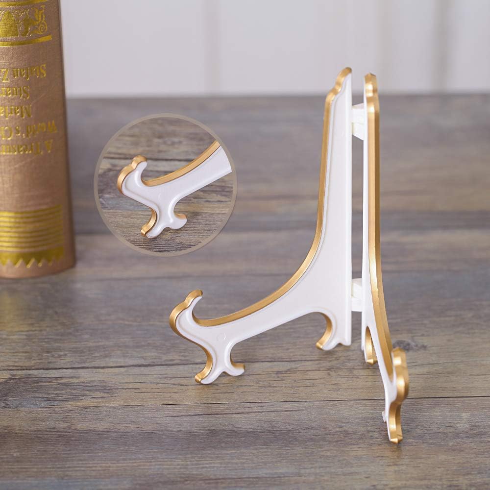 Artliving 6" Decorative Plate Stand Holder Plastic Picture Easel Display Stand Picture Frame Stand White Gold (2 Pack)