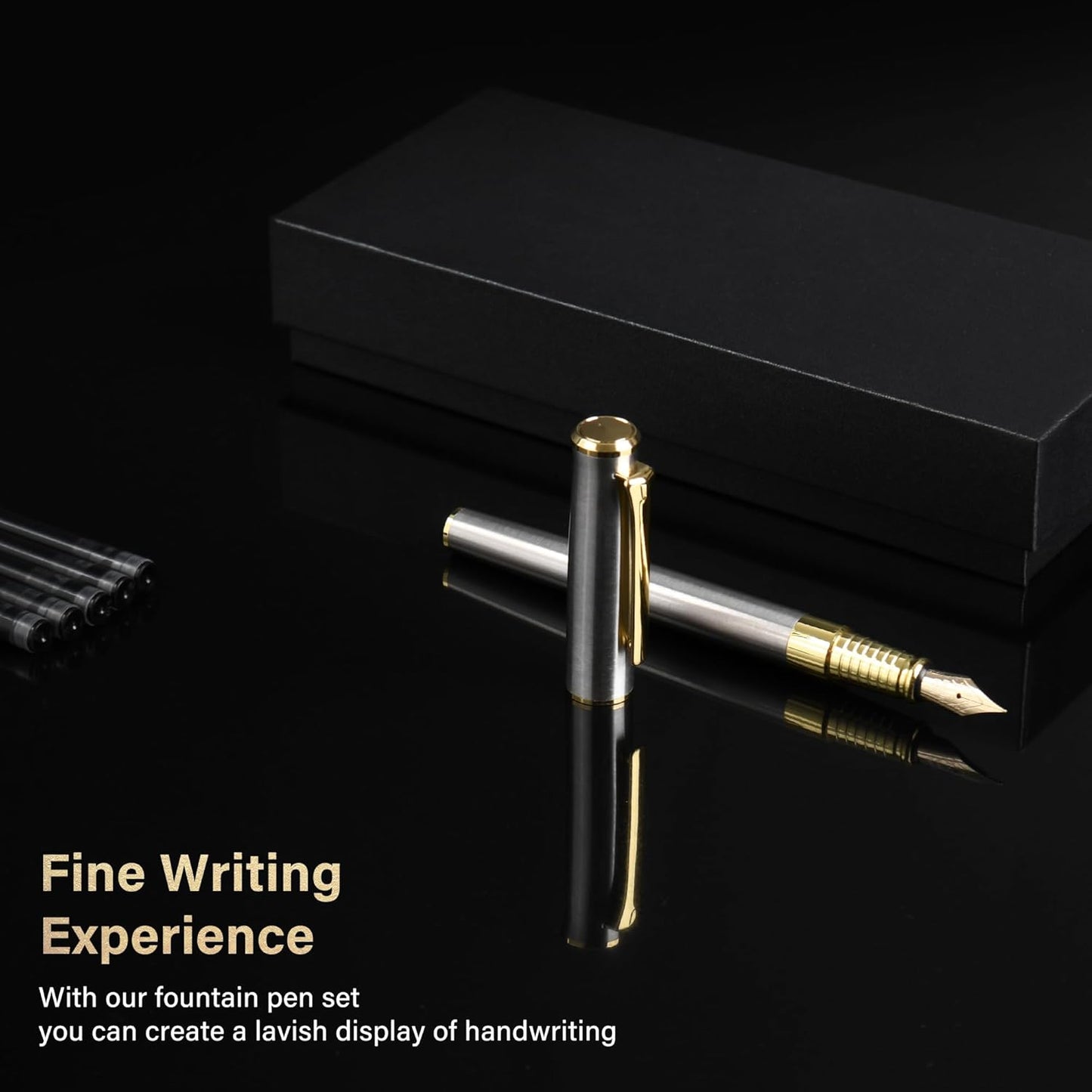 Fountain Pen with Medium Nib, Includes 10 Ink Cartridges, 2 Ink Refill Converter and Premium Gift Box, Luxury Fountain Pen Perfect for Journaling, Calligraphy, Smooth Writing