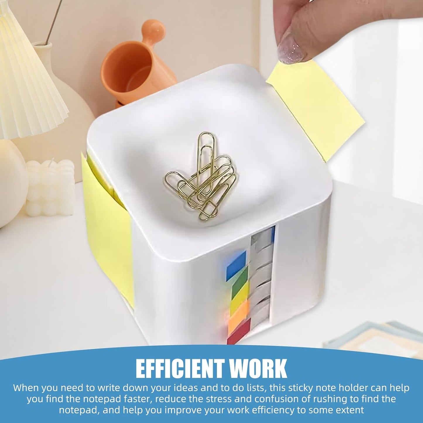 5-in-1 Sticky Note Dispenser and Holder with Pop Up Notes, Transparent Tabs, Magnetic Paper Clip Holder, Roll Sticky Notes - Multifunctional Cube Desk Organizer for Office, School & Home (Black)