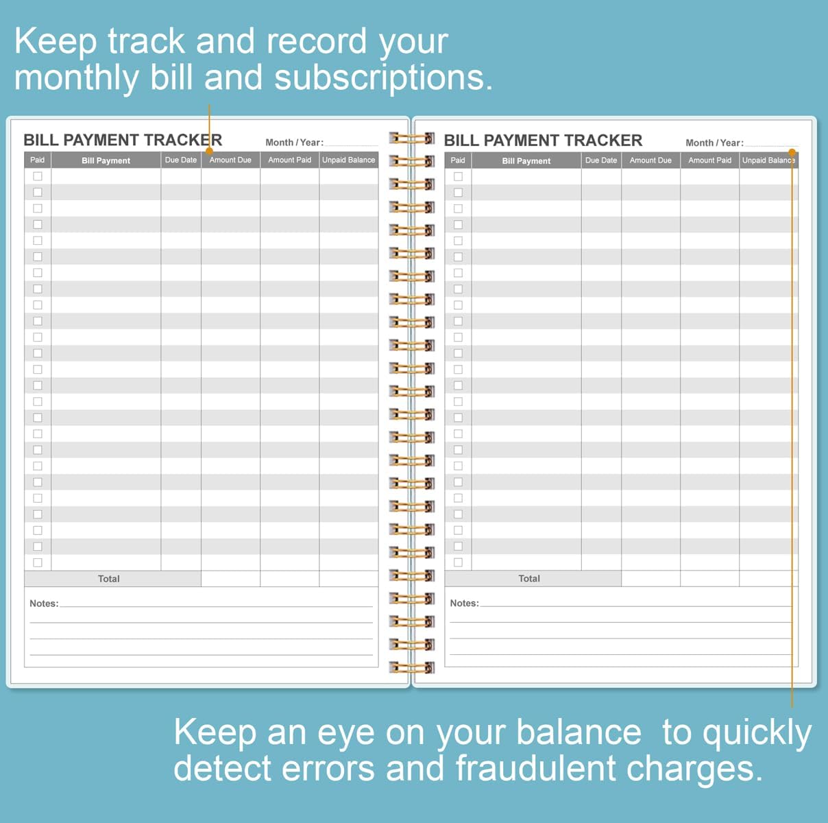 Bill Payment Tracker Notebook - Monthly Bill Organizer & Planner for Personal Budgeting Financial, Payments Checklist Organizer, 5.8" x 8.5", Blue Watercolor