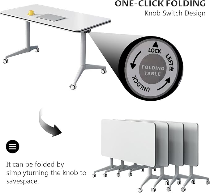 Conference Table Folding Conference Table, Modern Conference Room Table White Meeting Table Flip Top Large Mobile Training Table, Mobile Training Seminar Table for Office Classroom (6pack 70.8in)