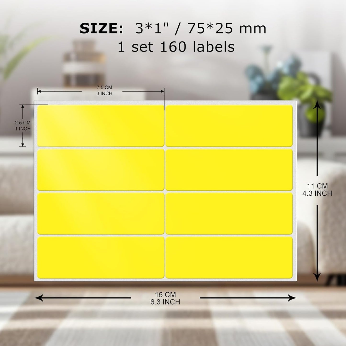 Colored Labels Stickers 3×1 Inch Rectangle Vinyl Yellow Sticker Removable Assorted Color Coding Name Tag for File Folder Classroom Office Inventory Marking 160 PCS